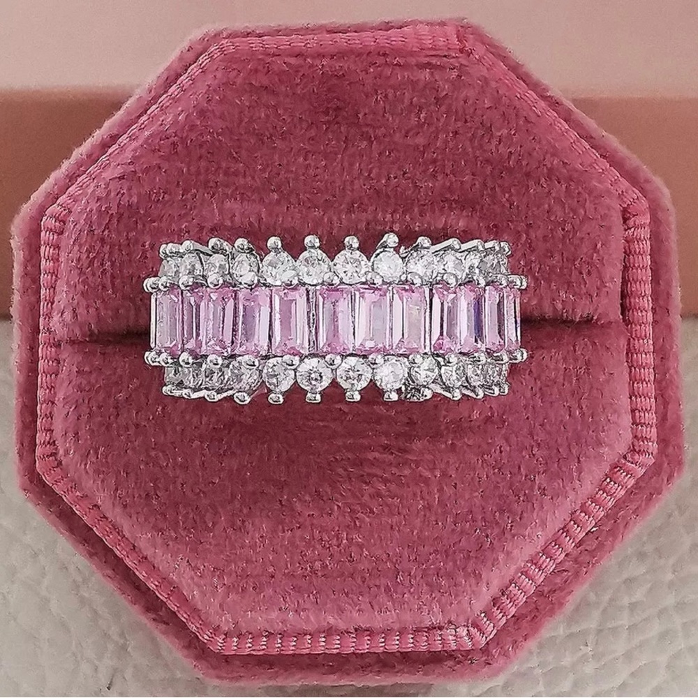 Luxury Fashion Jewelry Silver Pink Color Wedding Gift For Her size 7